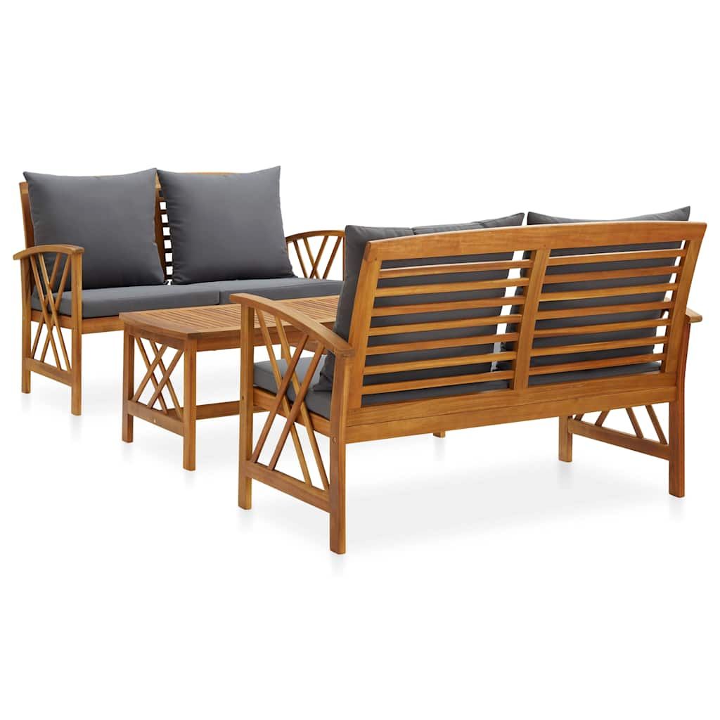 Set Divani da Giardino 3 pz con Cuscini in Massello di Acacia vidaXL