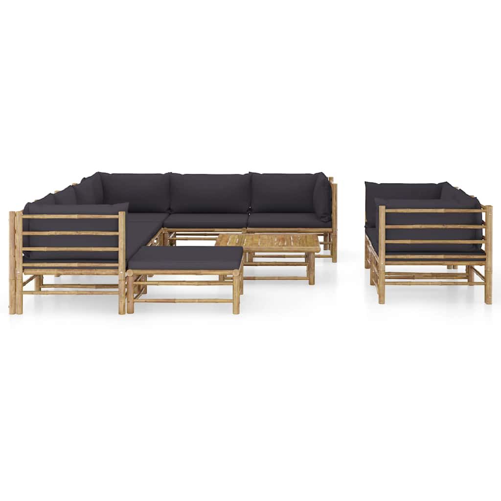 Set Salotto da Giardino 10pz con Cuscini Grigio Scuro Bambù vidaXL