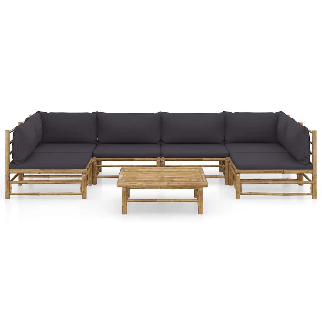 Set Salotto da Giardino 7pz con Cuscini Grigio Scuro Bambù vidaXL