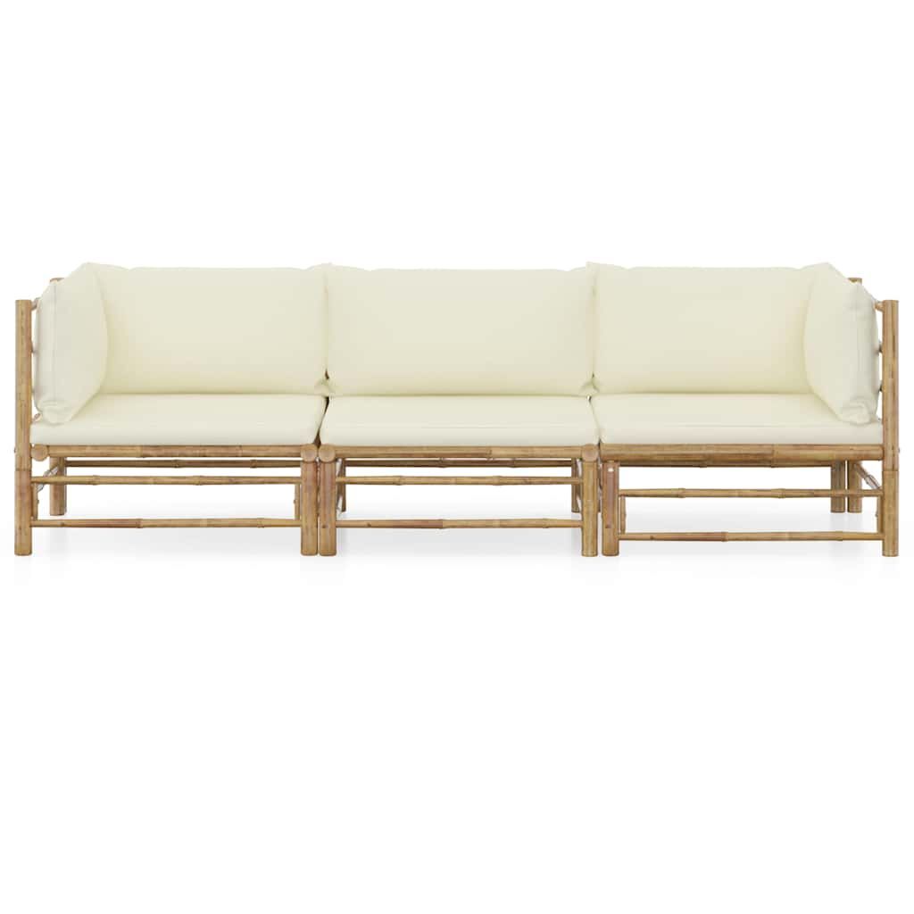 Set Divani da Giardino 3 pz con Cuscini Bianco Crema in Bambù vidaXL
