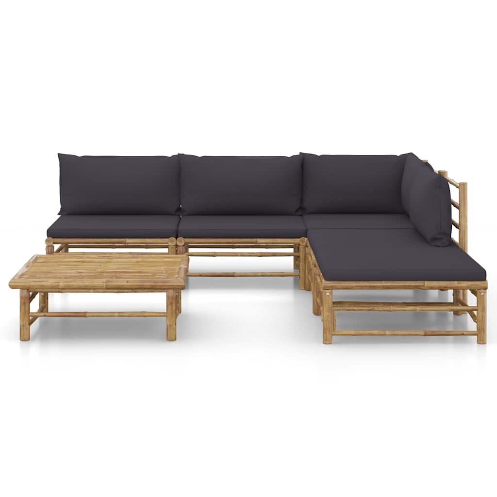 Set Salotto da Giardino 6pz con Cuscini Grigio Scuro Bambù vidaXL