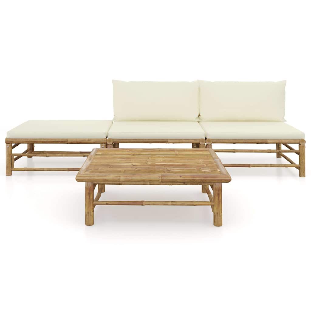 Set Divani da Giardino 4 pz con Cuscini Bianco Crema in Bambù vidaXL