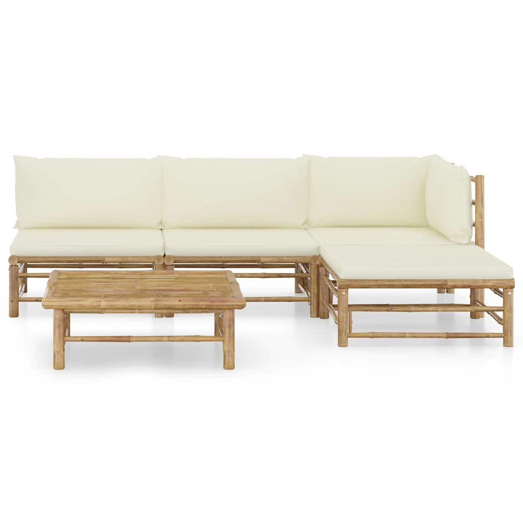 Set Divani da Giardino 6 pz con Cuscini Bianco Crema in Bambù vidaXL