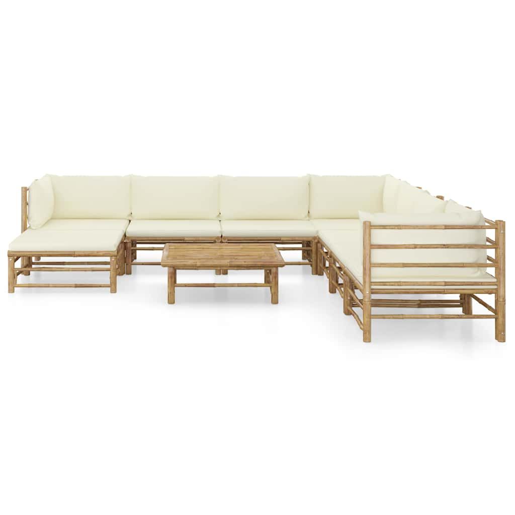 Set Salotto da Giardino 9pz con Cuscini Bianco Crema in Bambù vidaXL