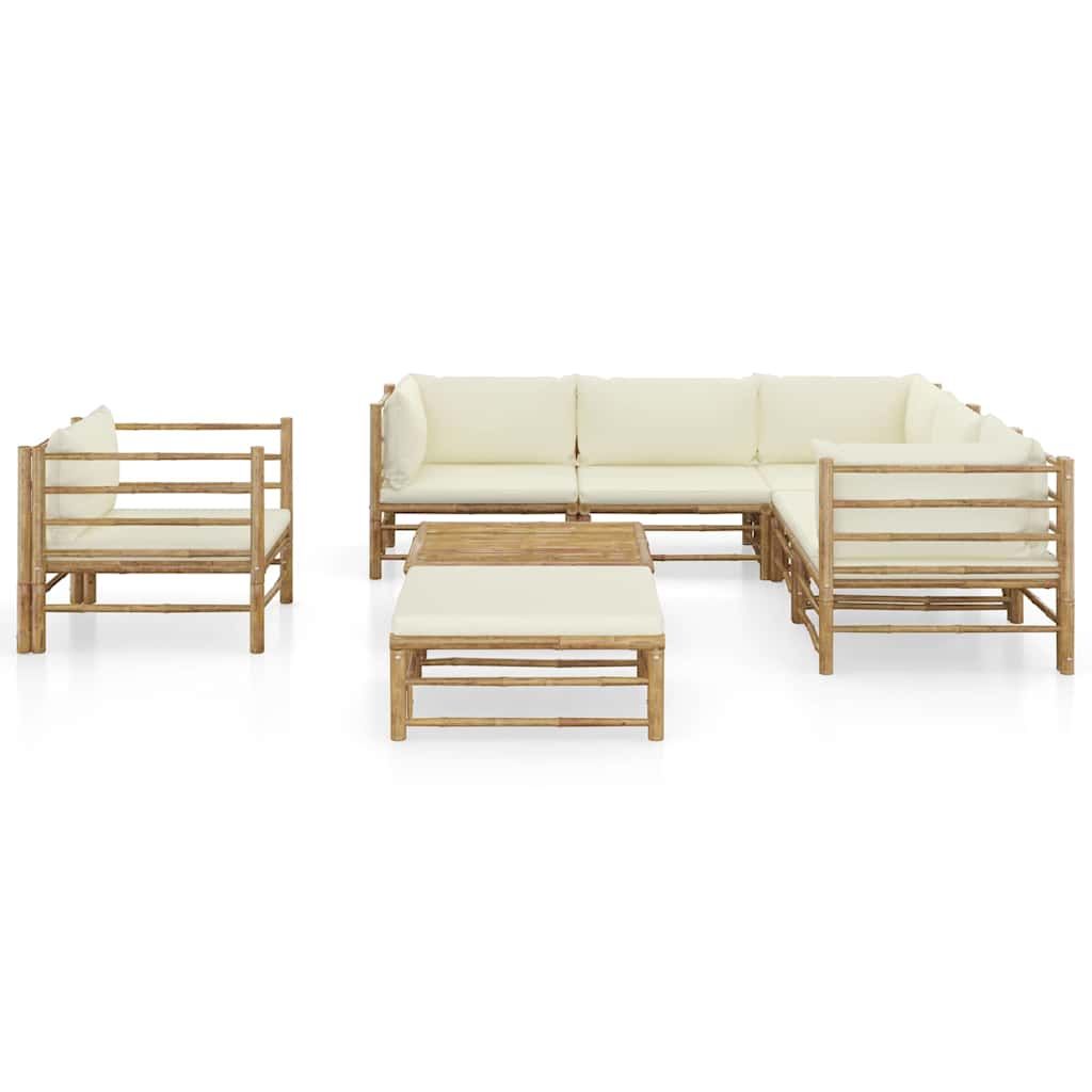 Set Divani da Giardino 8 pz con Cuscini Bianco Crema in Bambù vidaXL