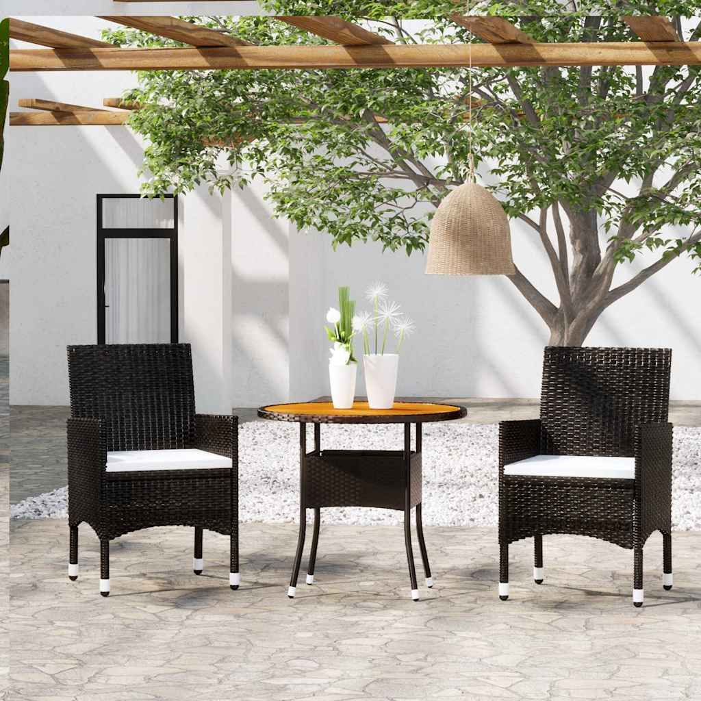 Set da Pranzo per Giardino 3 pz in Polyrattan Nero vidaXL