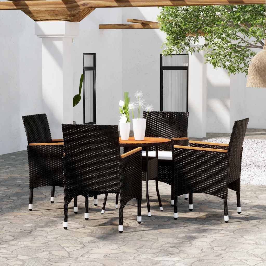 Set da Pranzo per Giardino 5 pz in Polyrattan Nero vidaXL