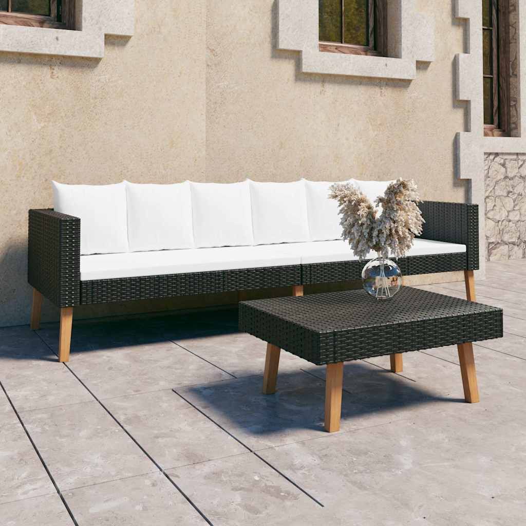 Set Divani da Giardino 2 pz con Cuscini in Polyrattan Nero vidaXL