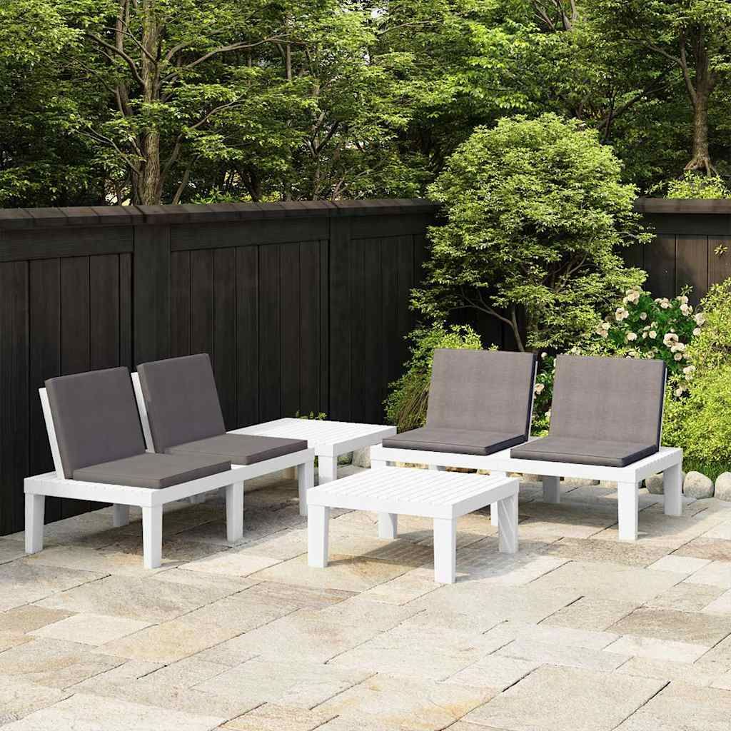 Set Divani da Giardino con Cuscini 4 pz in Plastica Bianco vidaXL