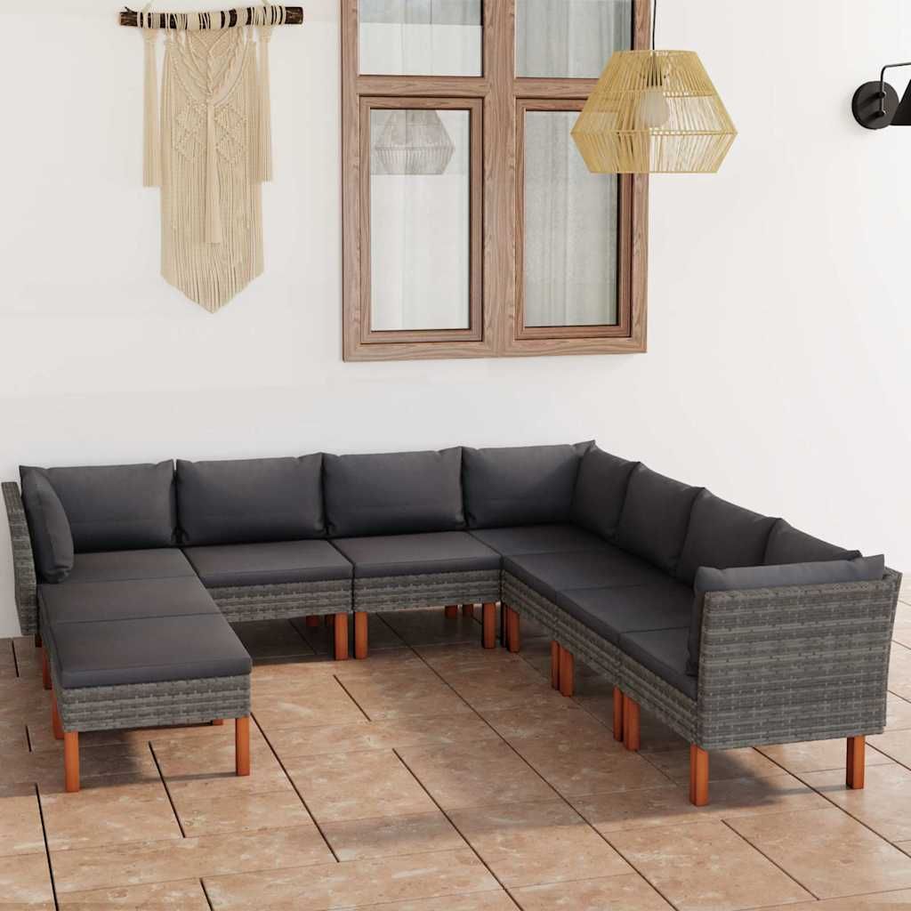 Set Divani da Giardino 9 pz con Cuscini in Polyrattan Grigio vidaXL