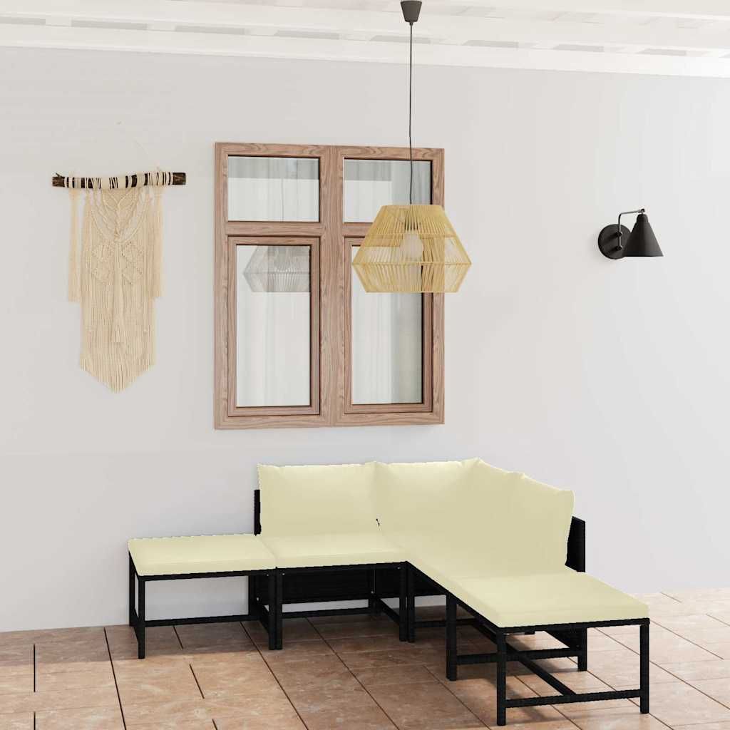 Set Divani da Giardino 6 pz con Cuscini in Polyrattan Nero vidaXL