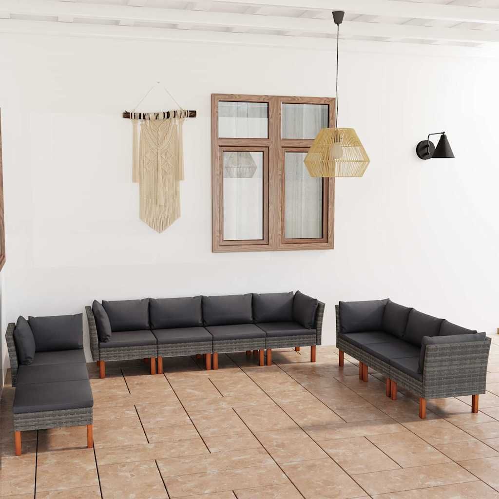Set Divani da Giardino 10 pz con Cuscini in Polyrattan Grigio vidaXL
