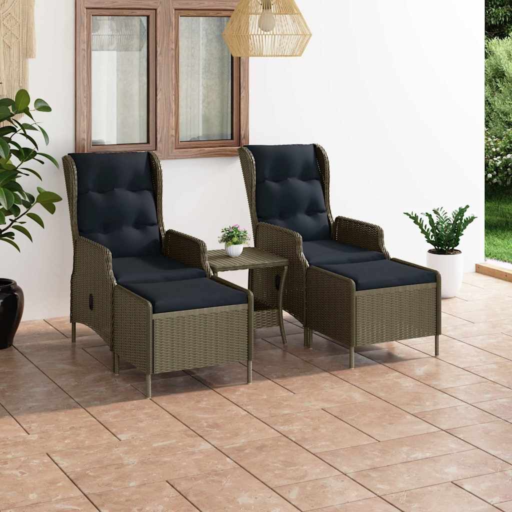 Set Divani da Giardino 3 pz con Cuscini in Polyrattan Marrone vidaXL