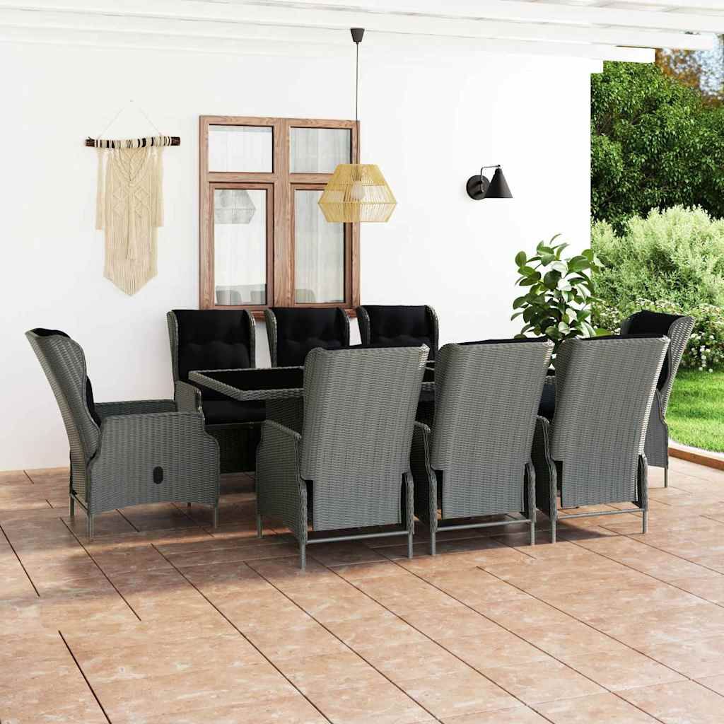 Set Pranzo da Giardino 9pz con Cuscini Polyrattan Grigio Chiaro vidaXL