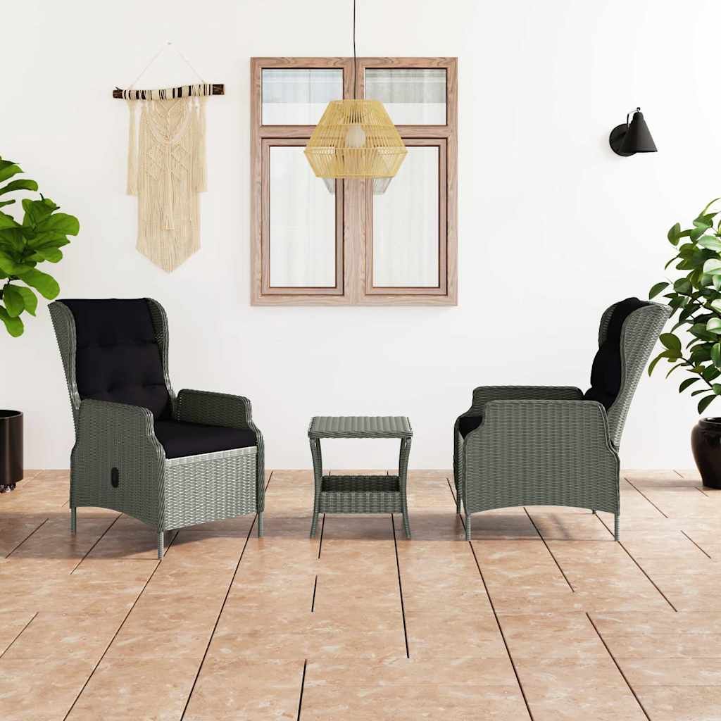 Set Divani da Giardino 3pz con Cuscini Polyrattan Grigio Chiaro vidaXL