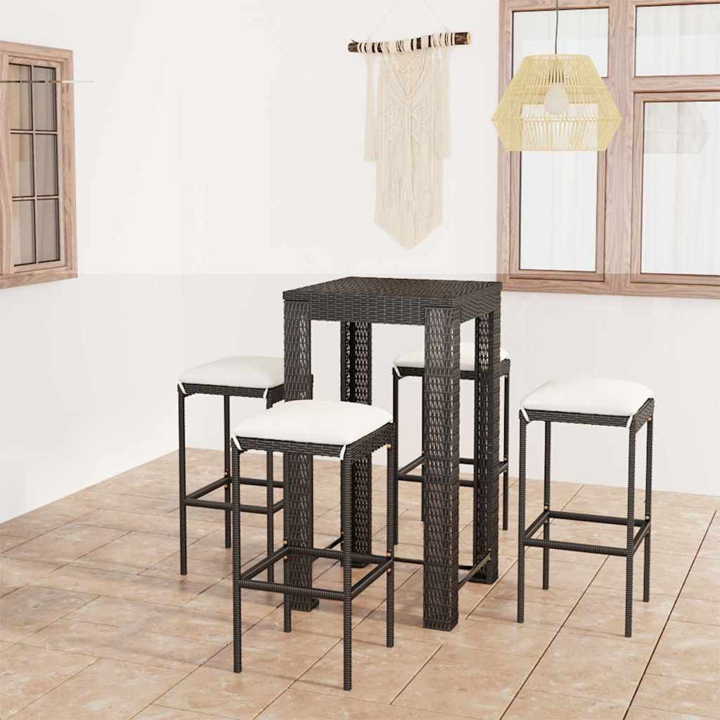 Set Bar da Giardino 5 pz con Cuscini Polyrattan Nero vidaXL