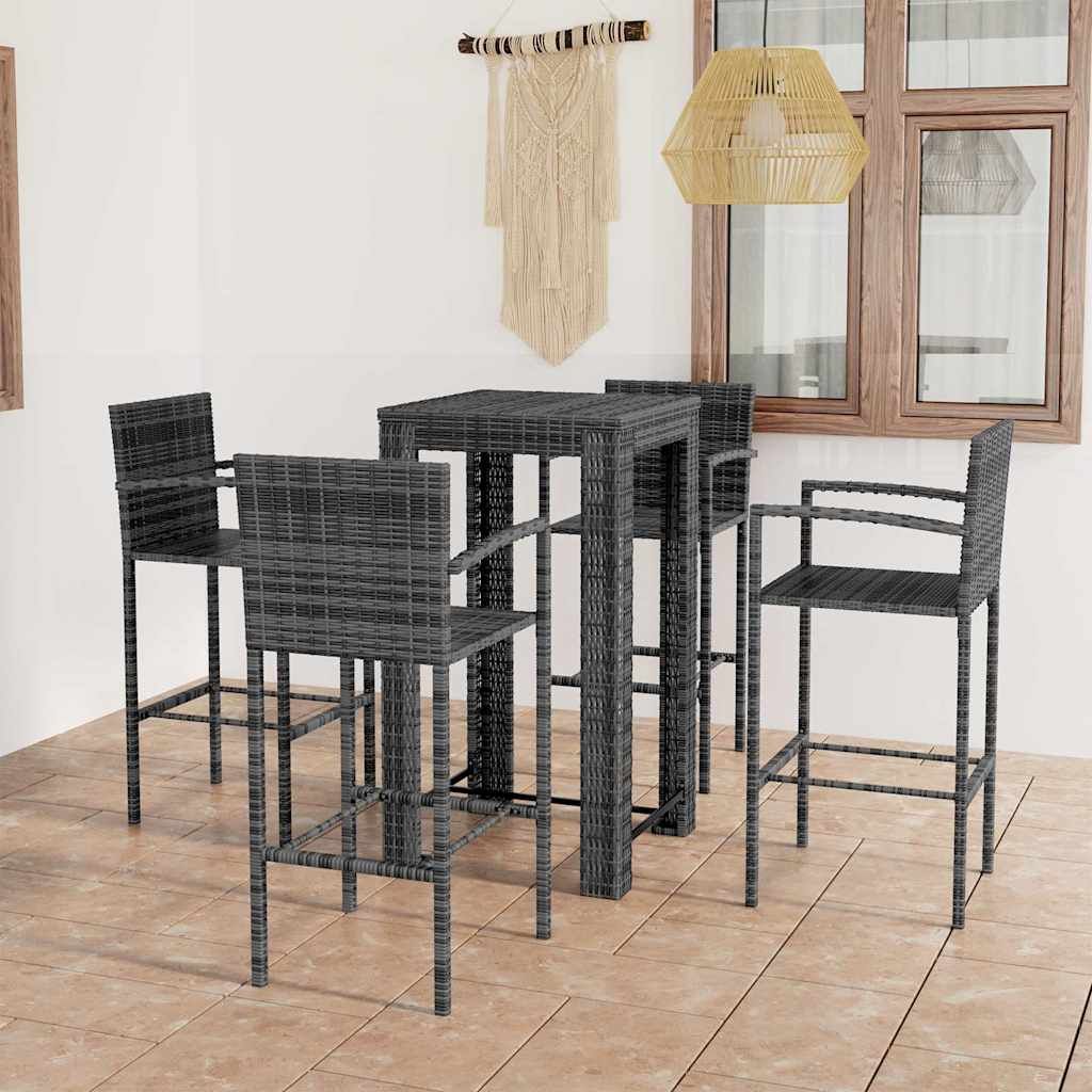 Set Bar da Giardino 5 pz con Braccioli in Polyrattan Grigio vidaXL