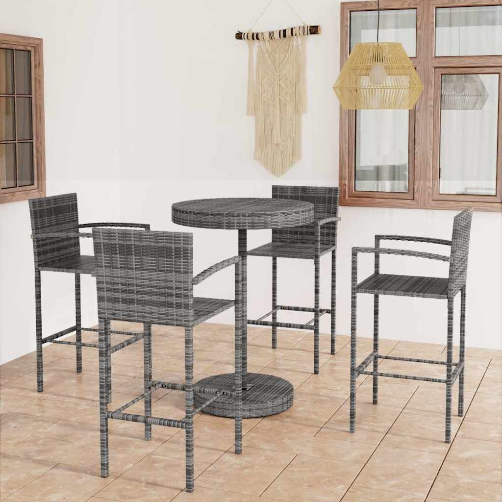 Set da Bar da Giardino 5 pz in Polyrattan Grigio vidaXL