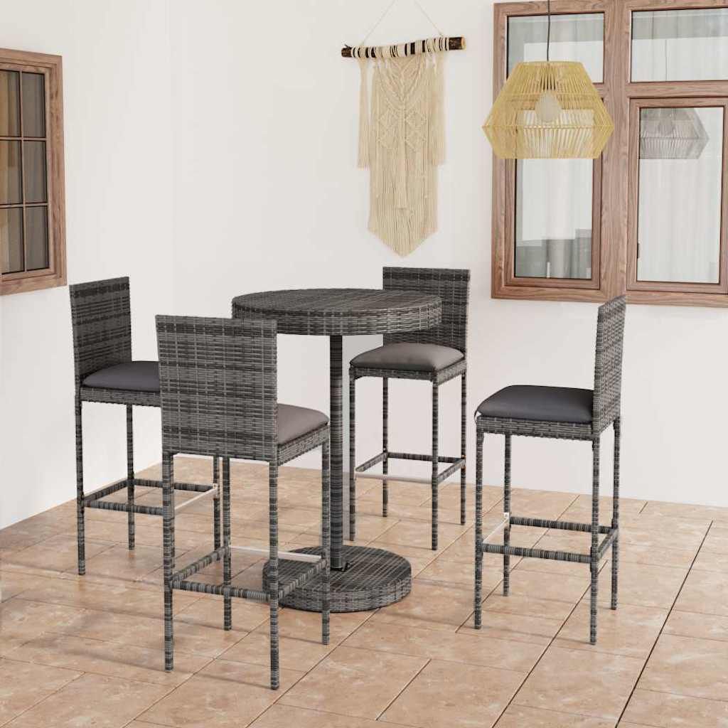 Set da Bar da Giardino 5 pz con Cuscini in Polyrattan Grigio vidaXL