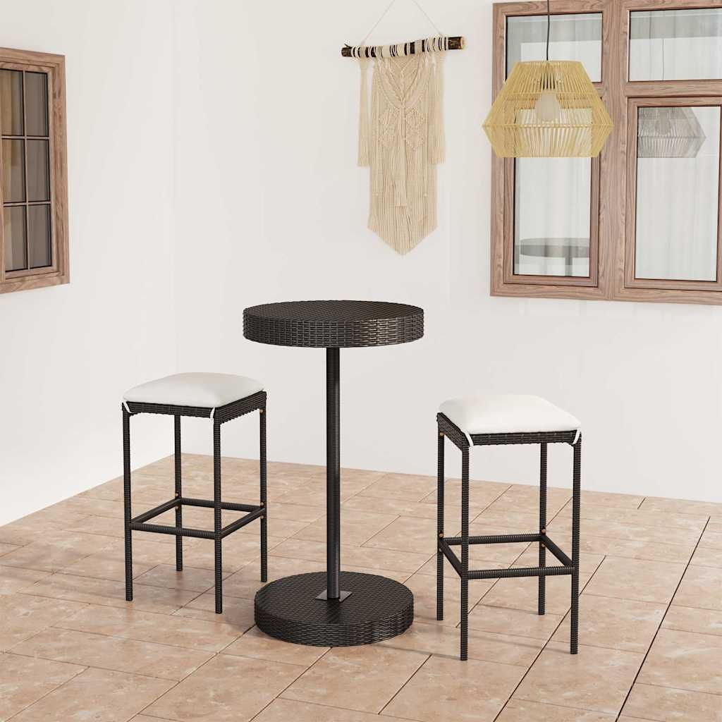 Set Bar da Giardino 3 pz con Cuscini Polyrattan Nero vidaXL