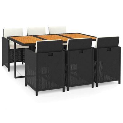 Set da Pranzo da Giardino 7 pz Nero con Cuscini in Polyrattan vidaXL