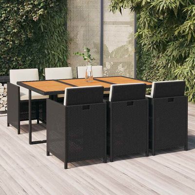 Set da Pranzo da Giardino 7 pz Nero con Cuscini in Polyrattan vidaXL