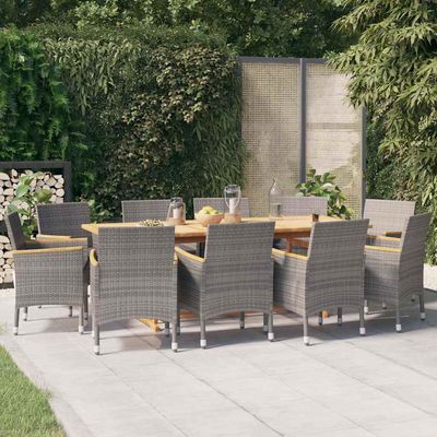 Set da Pranzo per Giardino 11 pz con Cuscini Grigio vidaXL Set da Pranzo per Giardino 11 pz con Cuscini Grigio vidaXL