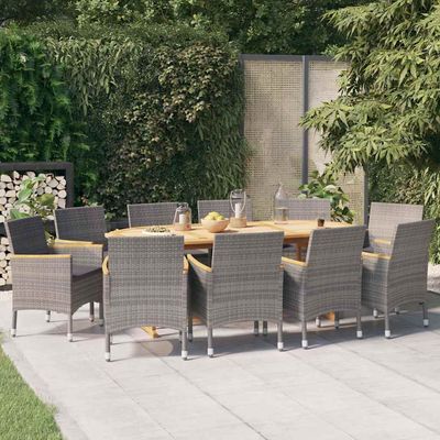 Set da Pranzo per Giardino 11 pz con Cuscini Grigio vidaXL