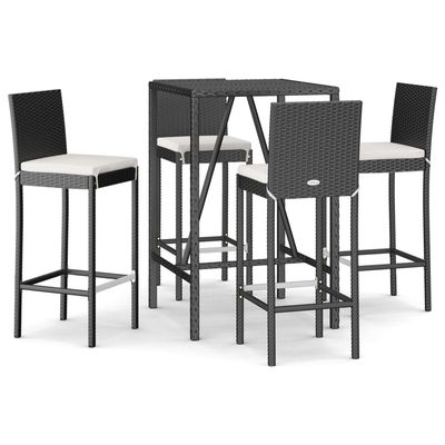 Set Bar da Giardino 5 pz con Cuscini in Polyrattan Nero vidaXL