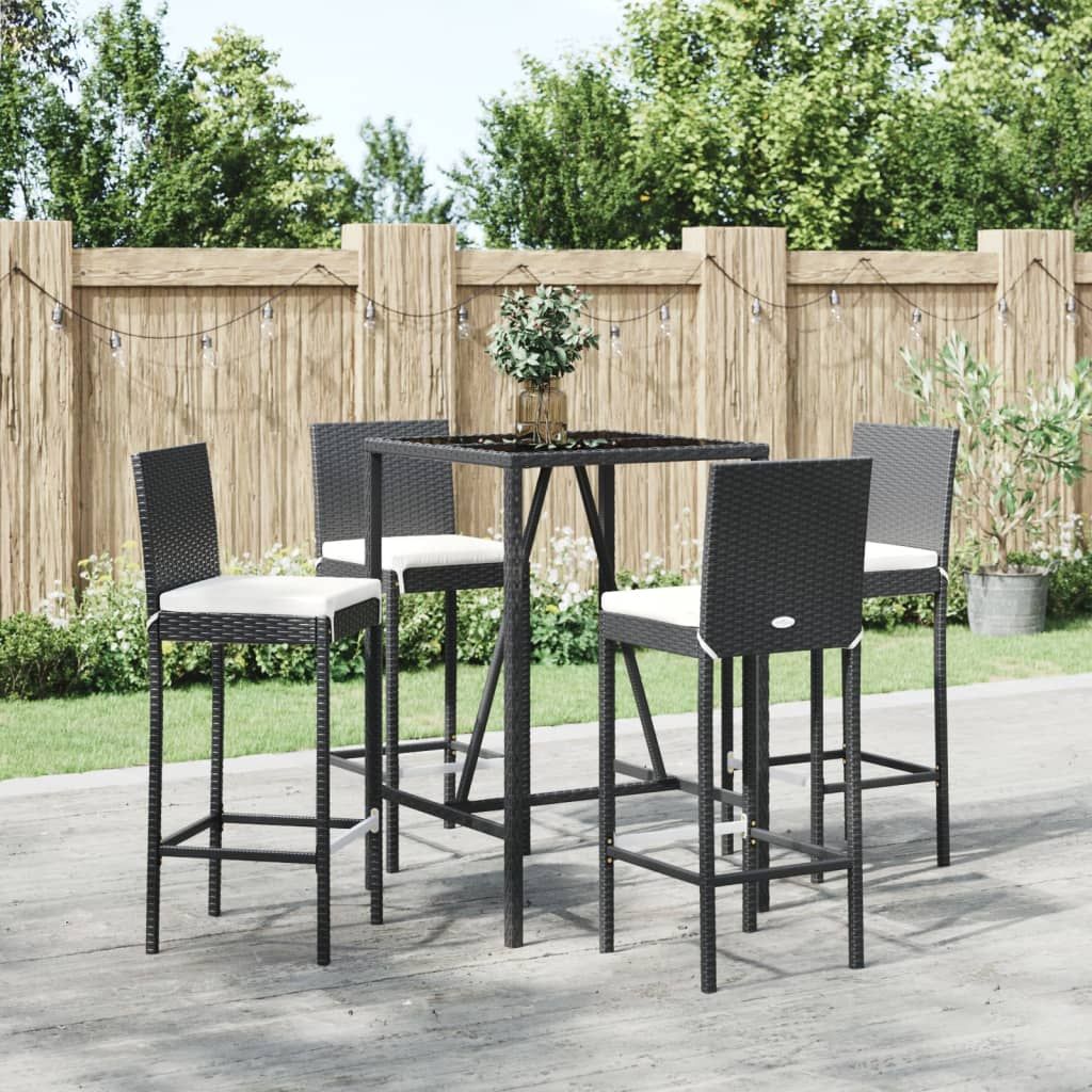 Set Bar da Giardino 5 pz con Cuscini in Polyrattan Nero vidaXL