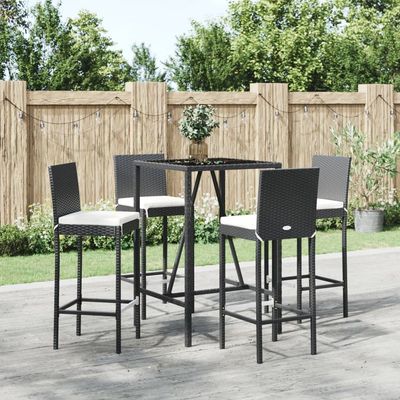 Set Bar da Giardino 5 pz con Cuscini in Polyrattan Nero vidaXL