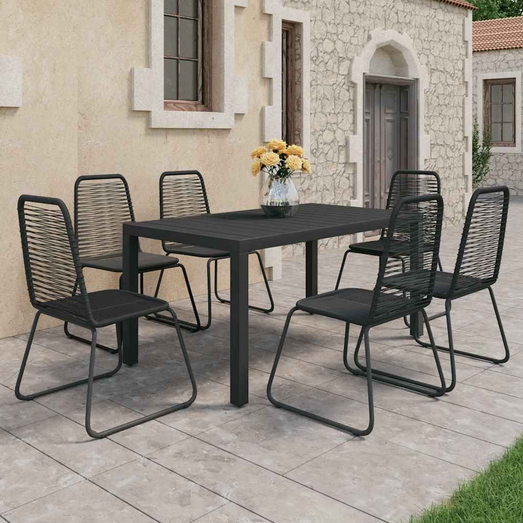 Set da Pranzo da Giardino 7 pz in Rattan PVC Nero vidaXL