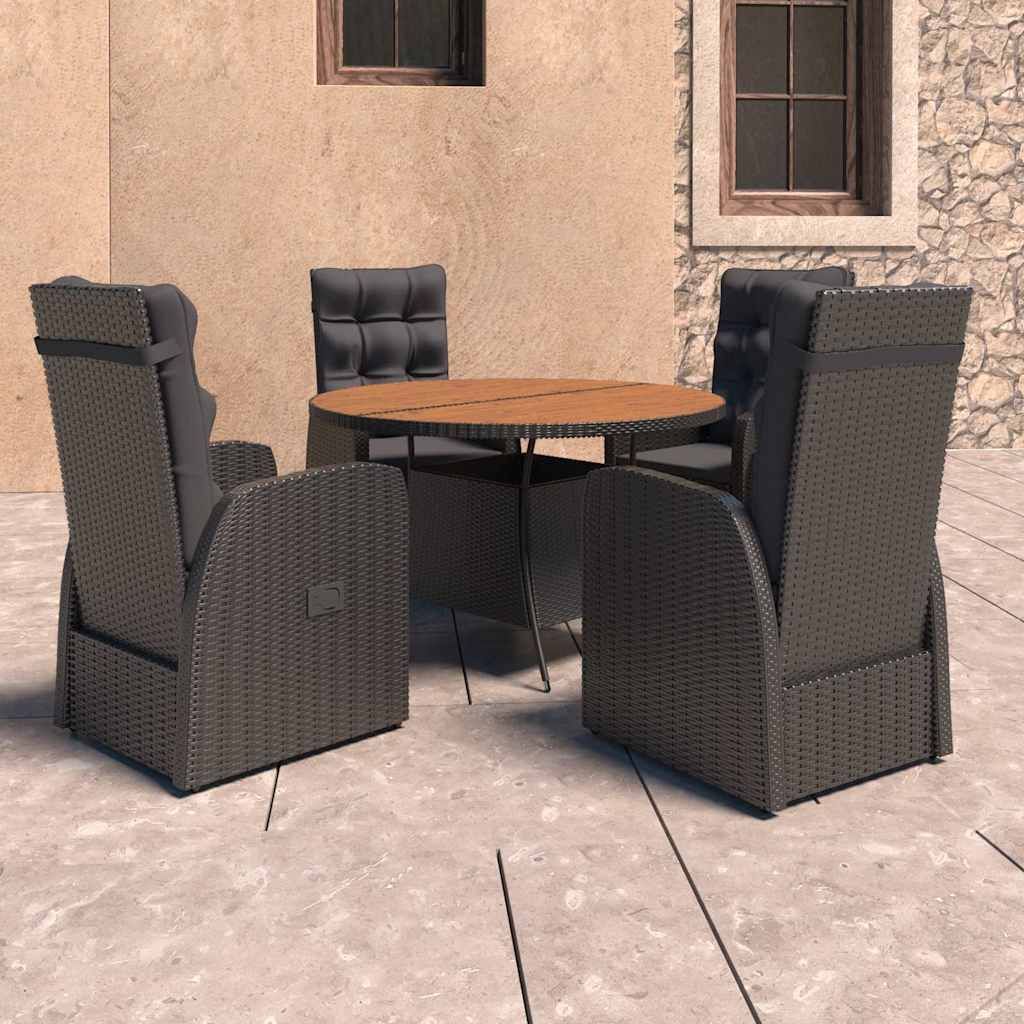 Set da Pranzo da Giardino 5 pz con Cuscini in Polyrattan Nero vidaXL