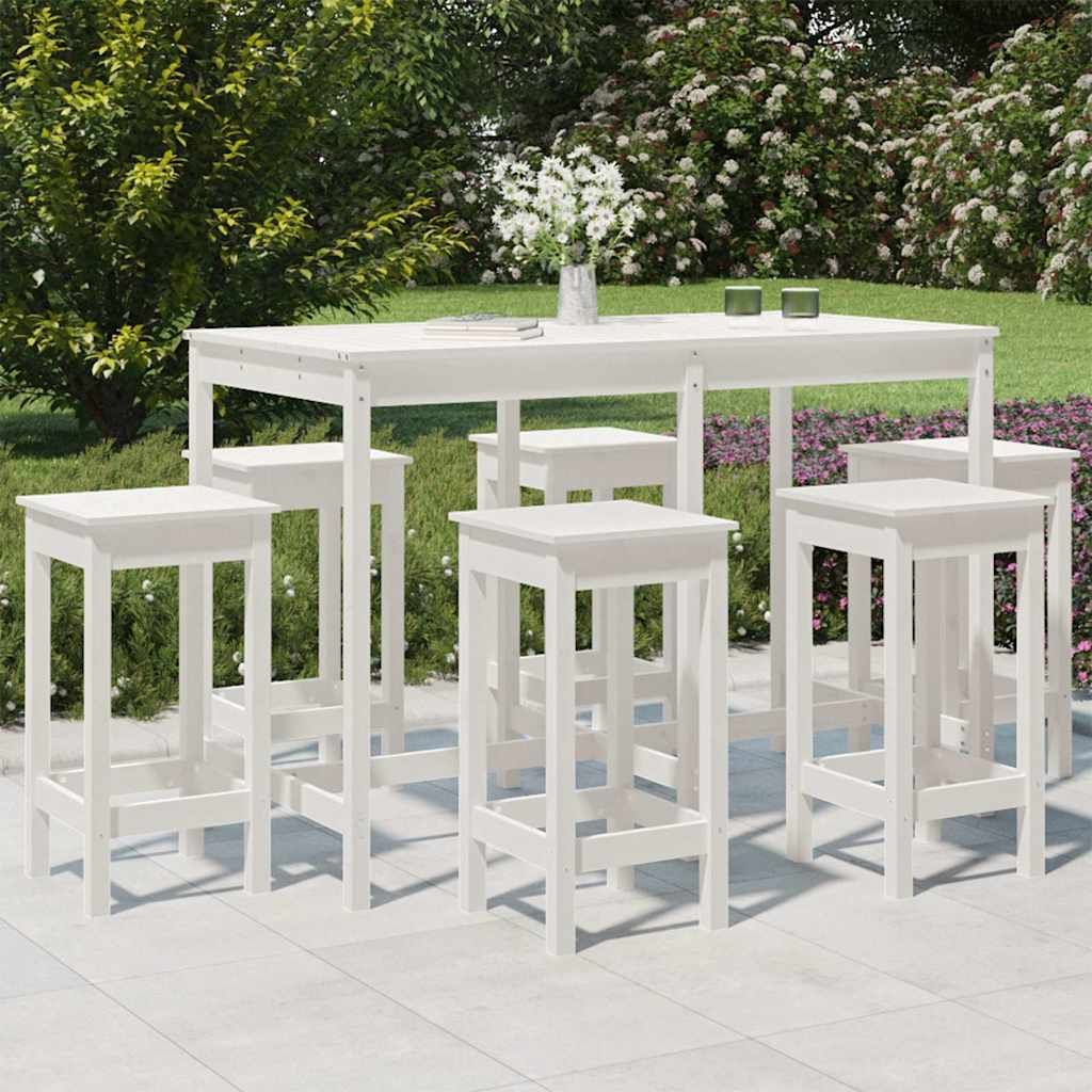 Set Bar da Giardino 7 pz Bianco in Legno Massello di Pino vidaXL