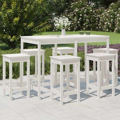 Set Bar da Giardino 7 pz Bianco in Legno Massello di Pino vidaXL