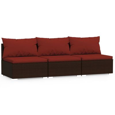 Divano a 3 Posti con Cuscini in Polyrattan Marrone vidaXL