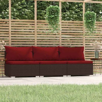 Divano a 3 Posti con Cuscini in Polyrattan Marrone vidaXL