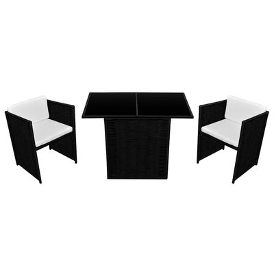 Set da Bistrot 3 pz con Cuscini in Polyrattan Nero vidaXL