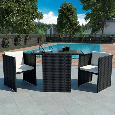 Set da Bistrot 3 pz con Cuscini in Polyrattan Nero vidaXL