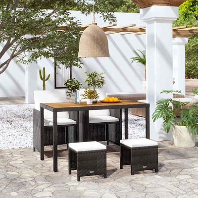 Set da Pranzo da Giardino 5 pz Polyrattan e Legno Acacia Nero vidaXL