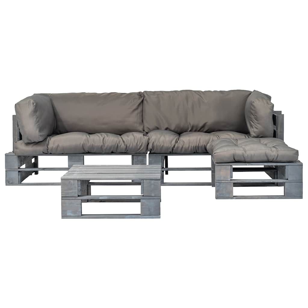 Salotto da Giardino in Pallet con Cuscini Grigi 4 pz in Legno vidaXL