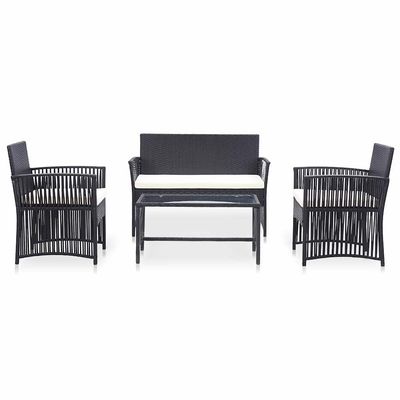 Set Divani da Giardino 4 pz con Cuscini in Polyrattan Nero vidaXL