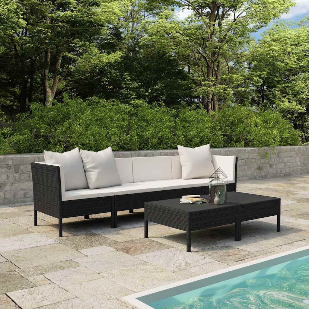 Set Divani da Giardino 9 pz con Cuscini in Polyrattan Nero vidaXL