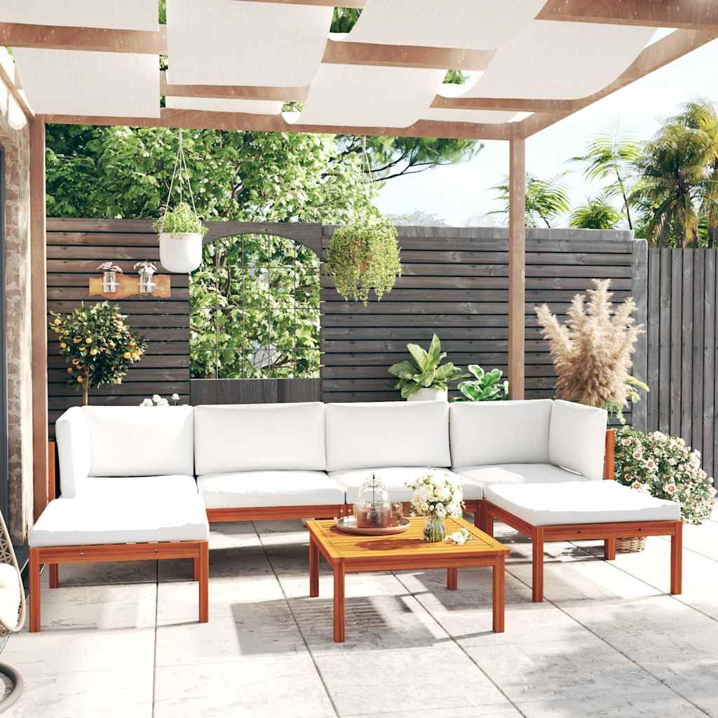 Set da Giardino 7 pz con Cuscini in Legno Crema, Acacia e Corda vidaXL