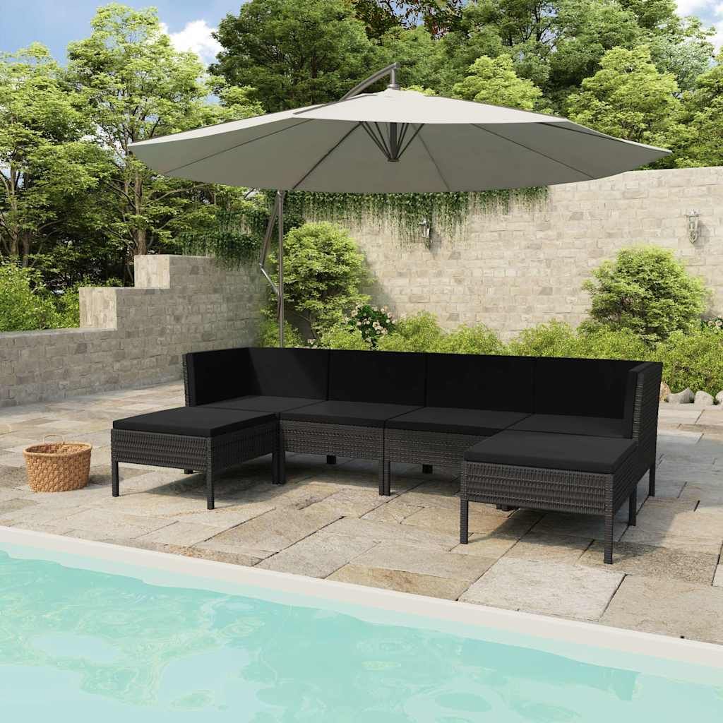 Set Divani da Giardino 6 pz con Cuscini in Polyrattan Nero vidaXL