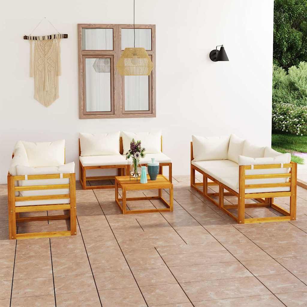 Set Divani da Giardino 9 pz con Cuscini Crema Legno di Acacia vidaXL