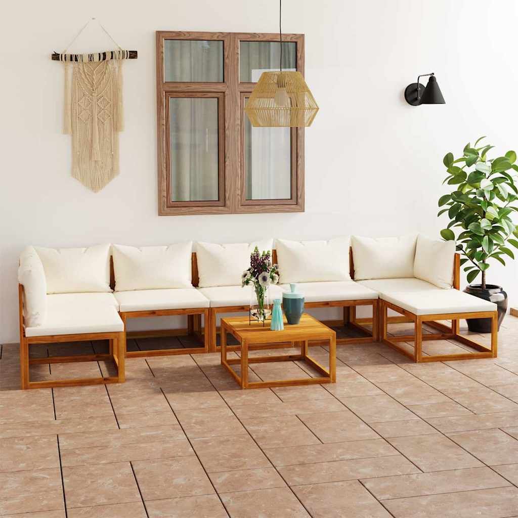 Set Divani da Giardino 8 pz con Cuscini Crema Massello Acacia vidaXL