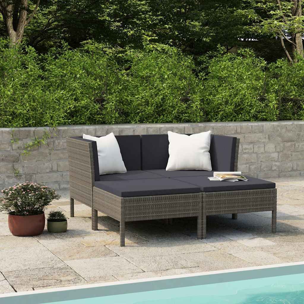 Set Divani da Giardino 4 pz con Cuscini in Polyrattan Grigio vidaXL