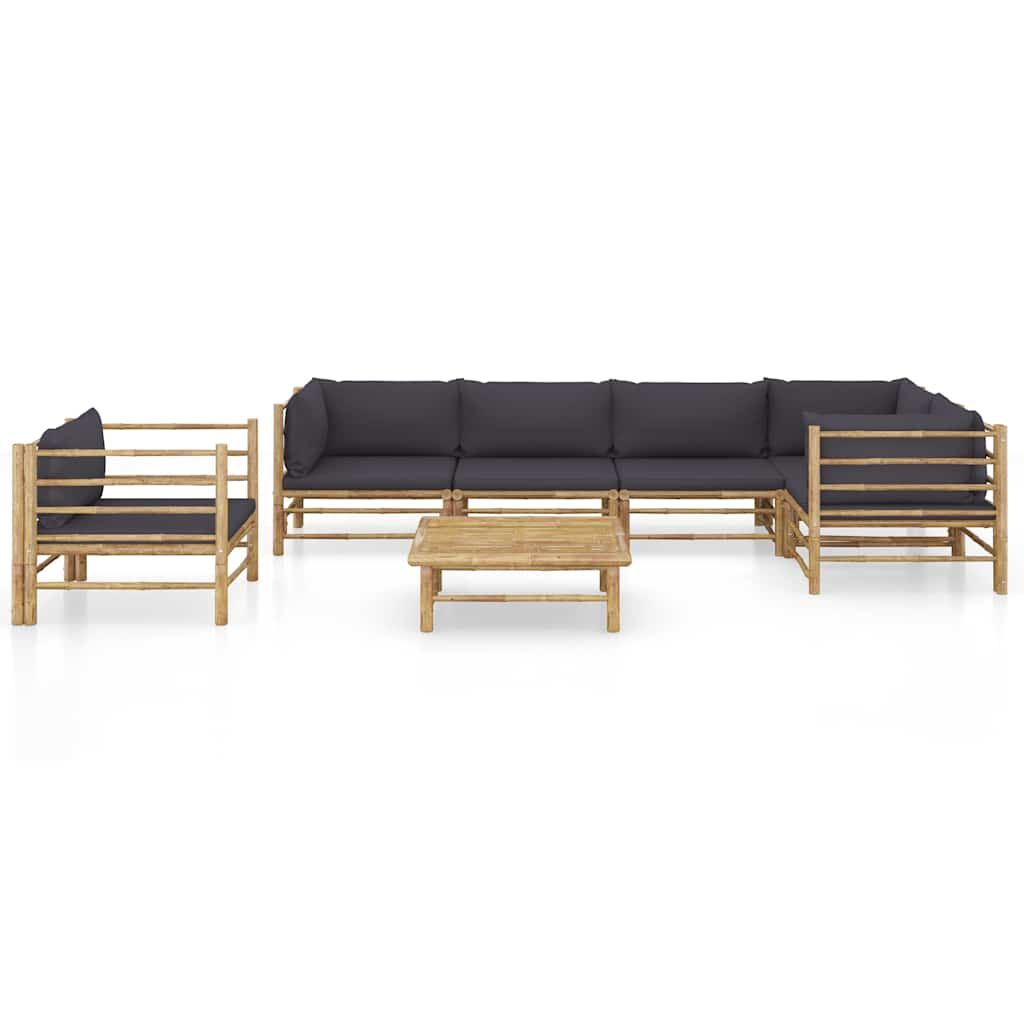 Set Divani da Giardino 7 pz con Cuscini Grigio Scuro in Bambù vidaXL