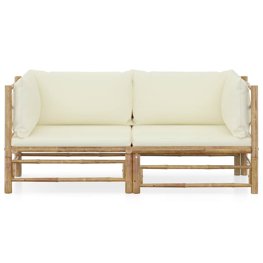 Set Divani da Giardino 2 pz con Cuscini Bianco Crema in Bambù vidaXL